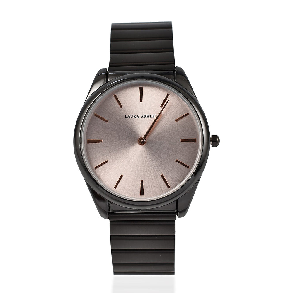 Laura Ashley Japanese Quartz Movement Womens Watch with Poney Pink Dial and Glided Bracelet - Black