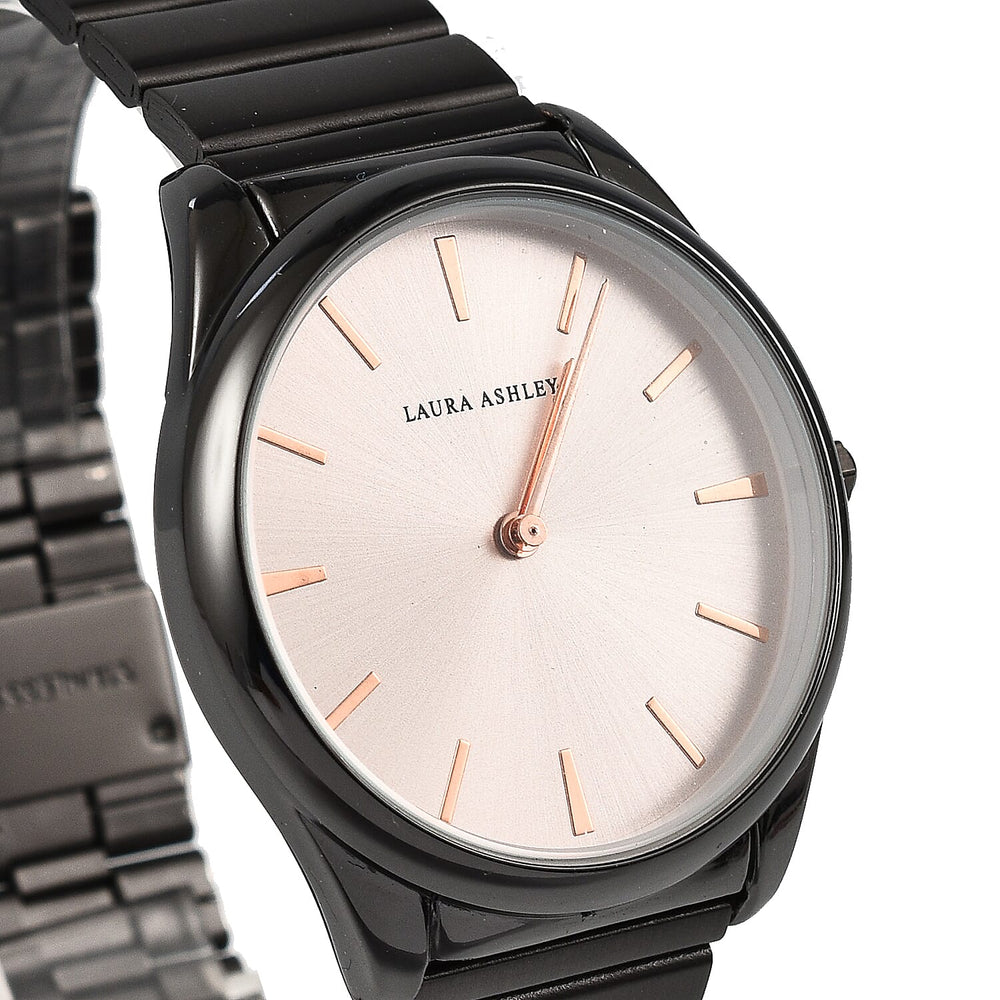 Laura Ashley Japanese Quartz Movement Womens Watch with Poney Pink Dial and Glided Bracelet - Black