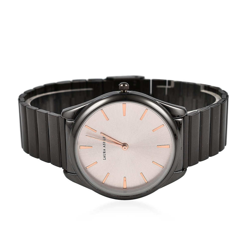 Laura Ashley Japanese Quartz Movement Womens Watch with Poney Pink Dial and Glided Bracelet - Black