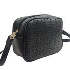 Lazer Cut Crossbody Bag with Shoulder Strap -  Black
