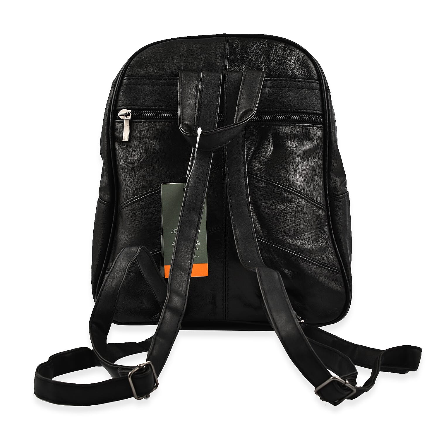 Le Monde Genuine Leather Backpack with Front Zipper Pocket - Adjustable Shoulder Strap - Black