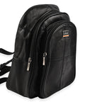 Le Monde Genuine Leather Backpack with Front Zipper Pocket - Adjustable Shoulder Strap - Black