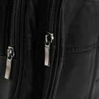 Le Monde Genuine Leather Backpack with Front Zipper Pocket - Adjustable Shoulder Strap - Black