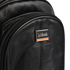 Le Monde Genuine Leather Backpack with Front Zipper Pocket - Adjustable Shoulder Strap - Black