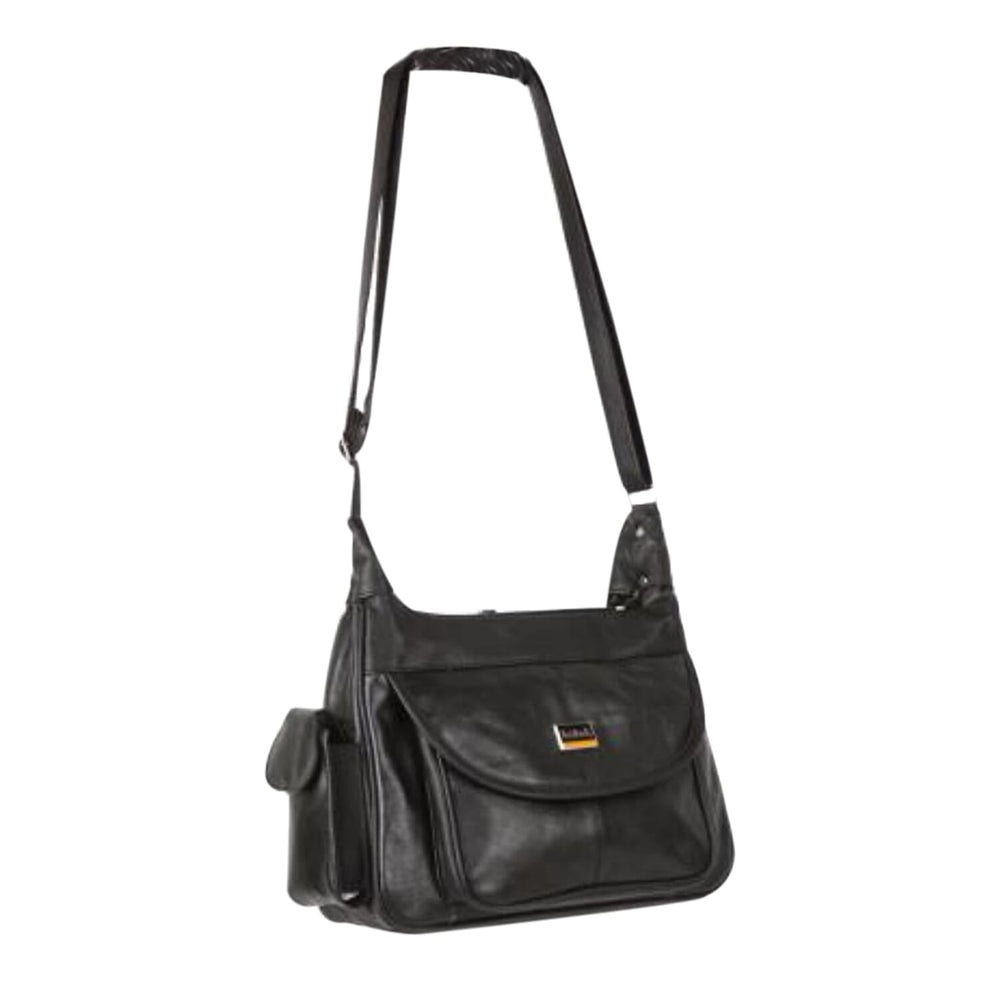 Le Monde Genuine Leather Crossbody Bag with Side Pockets - Adjustable Shoulder Strap - Black