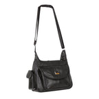 Le Monde Genuine Leather Crossbody Bag with Side Pockets - Adjustable Shoulder Strap - Black