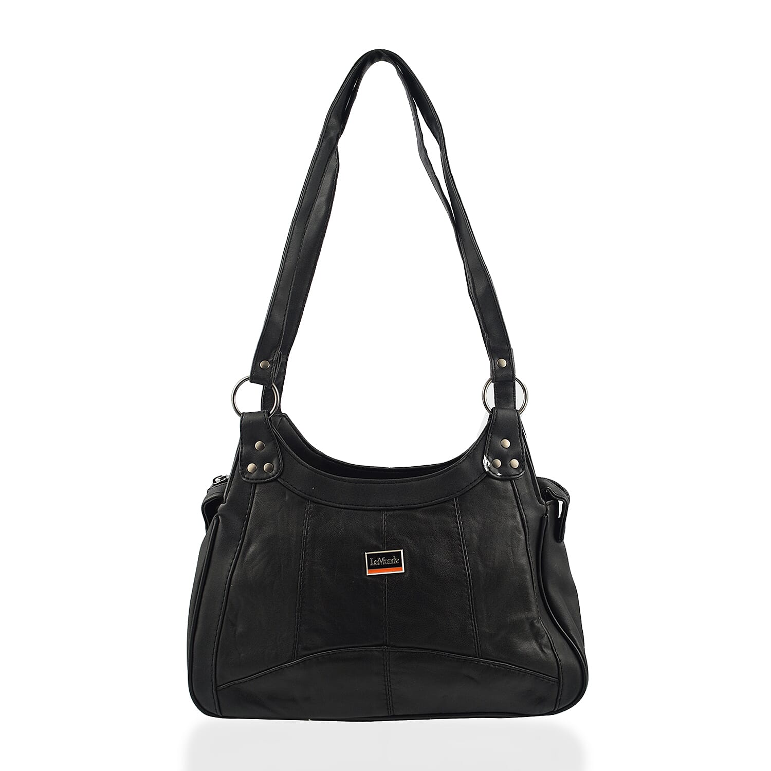 Le Monde Genuine Leather Ladies Tote Bag with Side Pocket & Handle Drop - Black