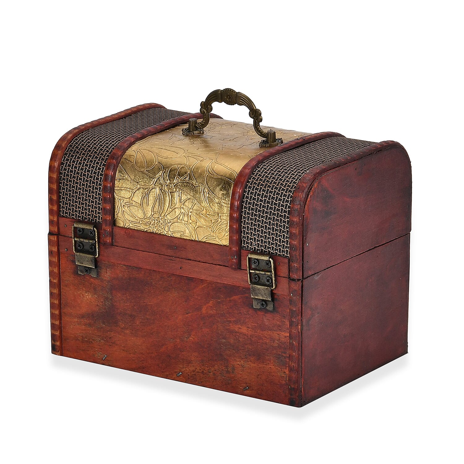 Classic Antique Style Leaf Pattern Wooden Storage Box (Size 21x16x14 cm) - Golden