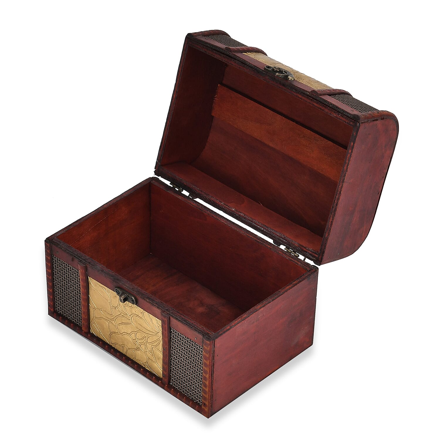 Classic Antique Style Leaf Pattern Wooden Storage Box (Size 21x16x14 cm) - Golden