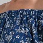 100% Viscose Leaf Pattern Off Shoulder Top (Size-14) - Navy