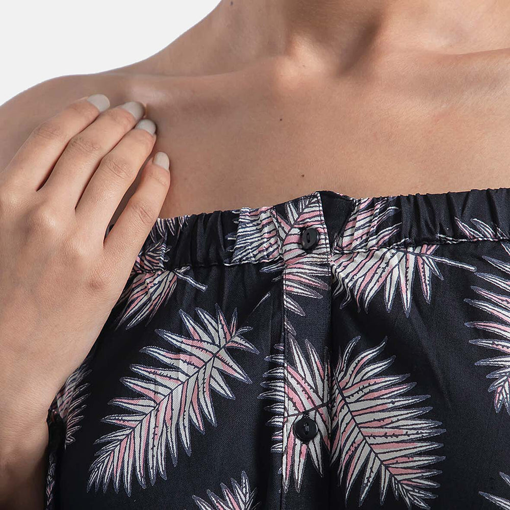 100% Viscose Leaf Pattern Off Shoulder Top (Size-18) - Black