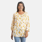 100% Viscose Floral Pattern Off Shoulder Top (Size-18) - Light Yellow