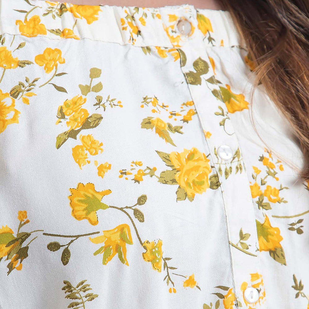 100% Viscose Floral Pattern Off Shoulder Top (Size-18) - Light Yellow