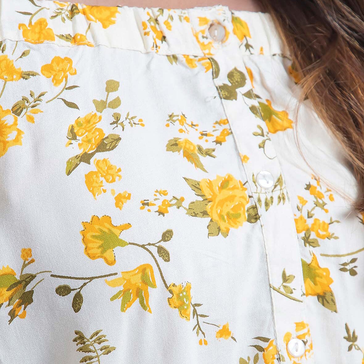 100% Viscose Floral Pattern Off Shoulder Top (Size-18) - Light Yellow
