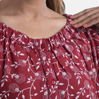 100% Viscose Floral Pattern Off Shoulder Top (Size-18) - Maroon
