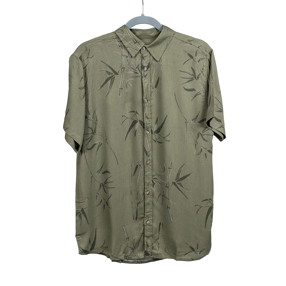 Leaf Print Half Sleeves Mens Shirt (Size L) - Khaki