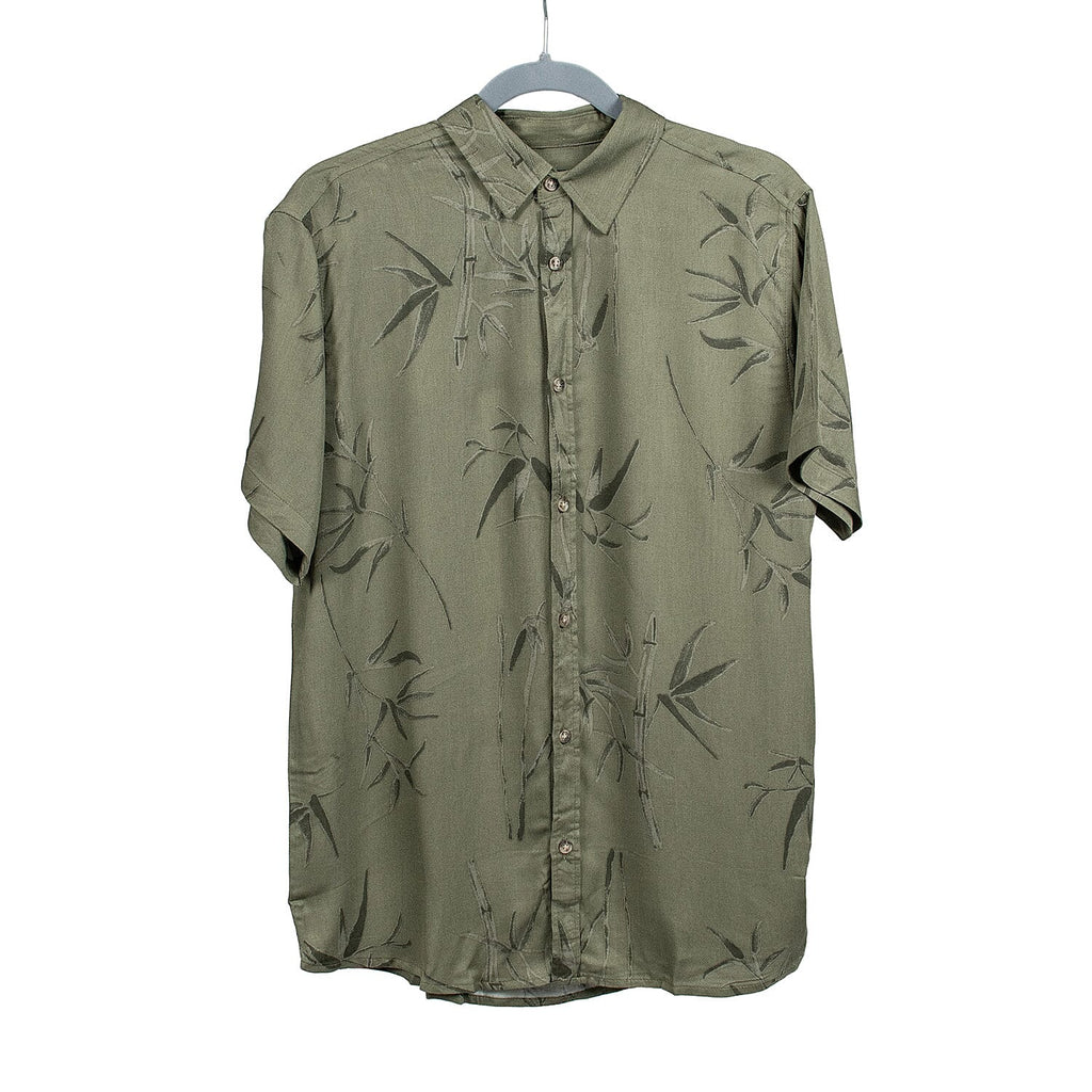 Leaf Print Half Sleeves Mens Shirt (Size L) - Khaki