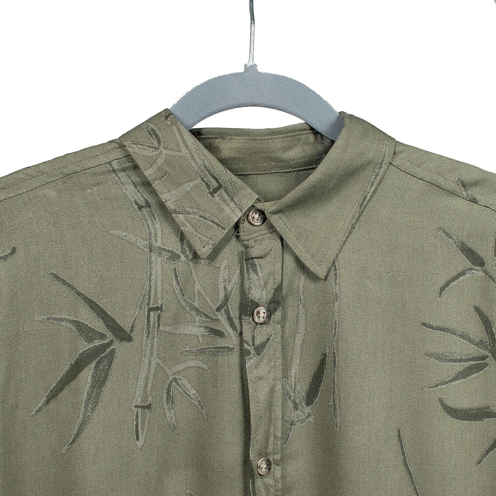 Leaf Print Half Sleeves Mens Shirt (Size L) - Khaki