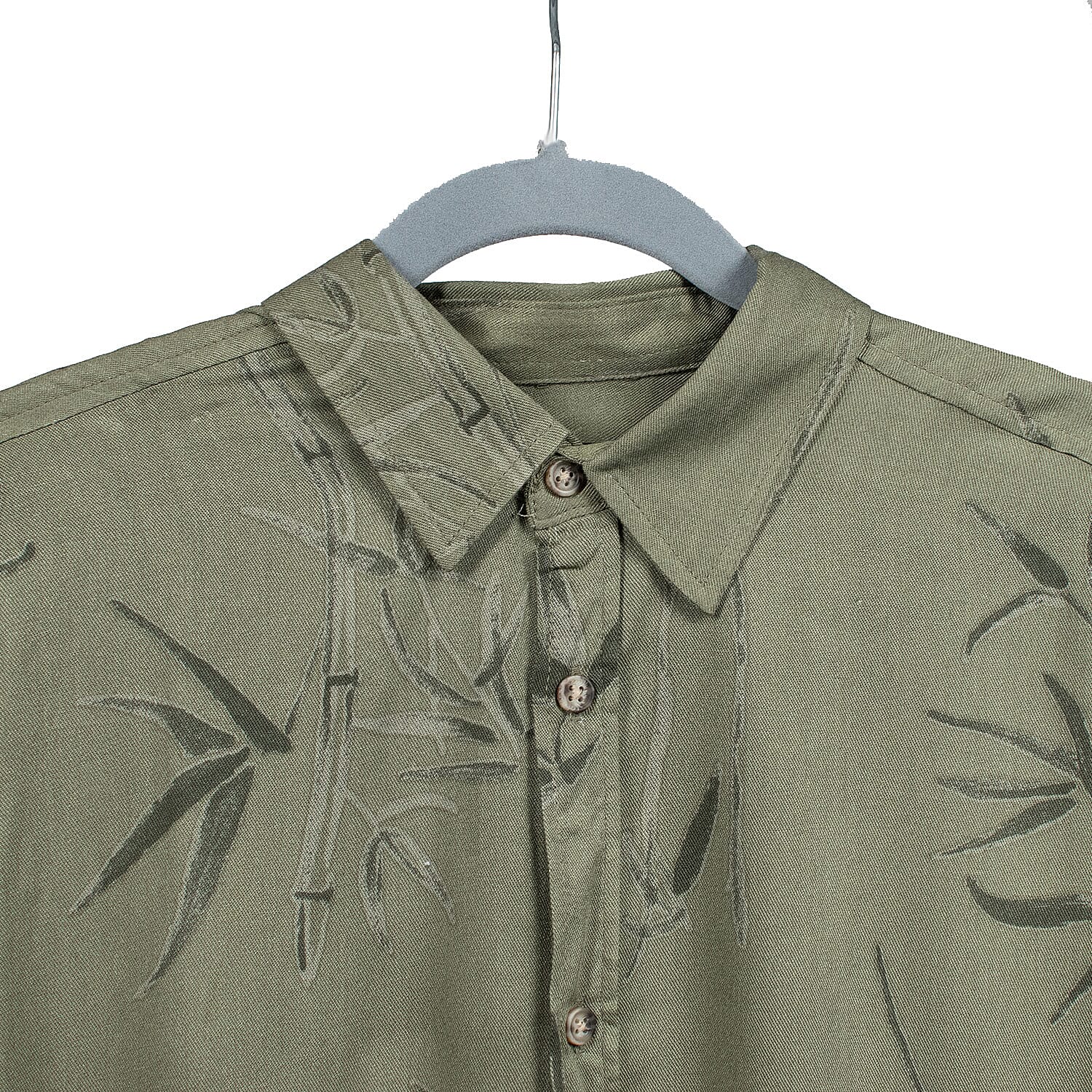 Leaf Print Half Sleeves Mens Shirt (Size L) - Khaki