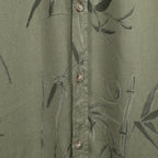 Leaf Print Half Sleeves Mens Shirt (Size L) - Khaki