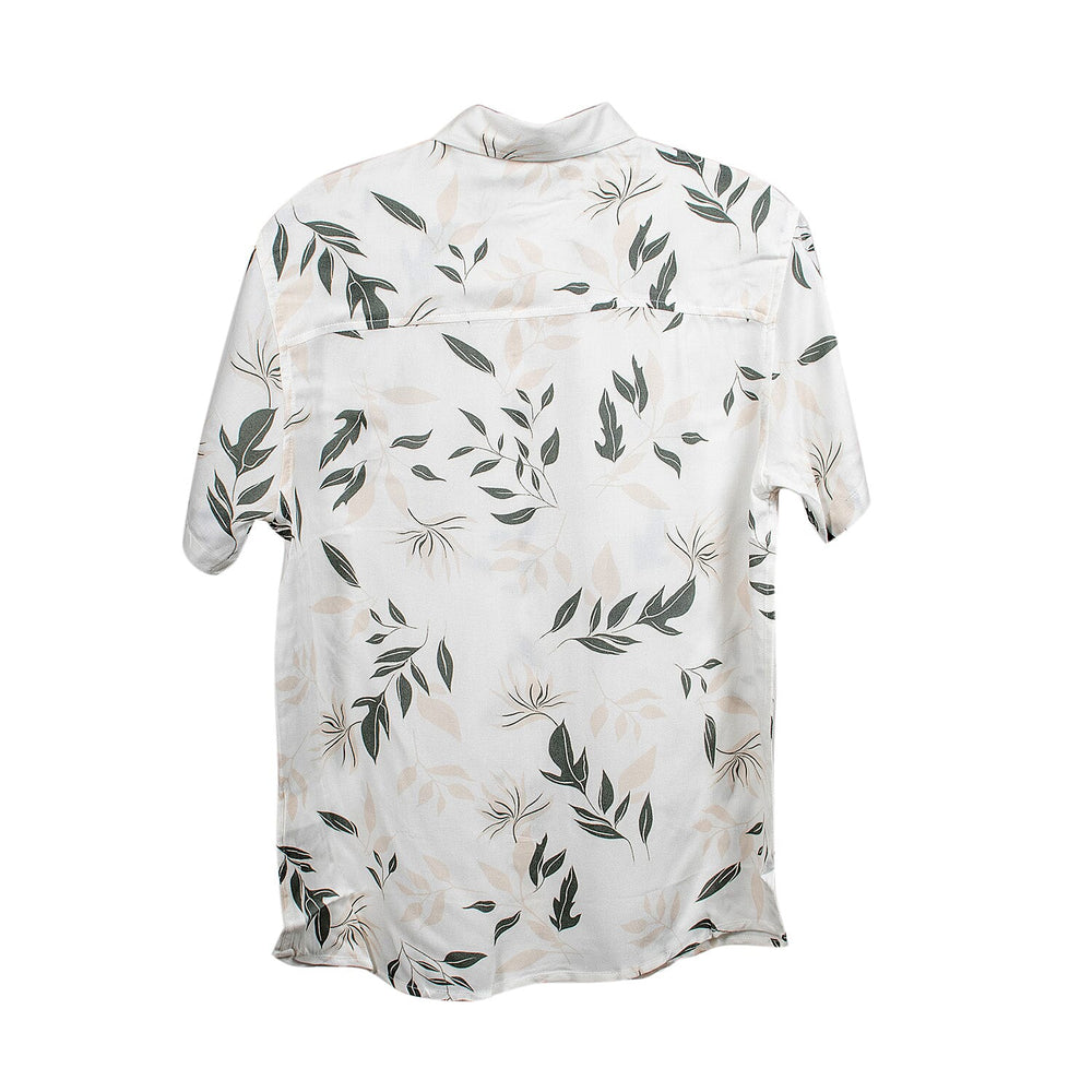 Leaf Print Half Sleeves Mens Viscose Shirt (Size L) - White