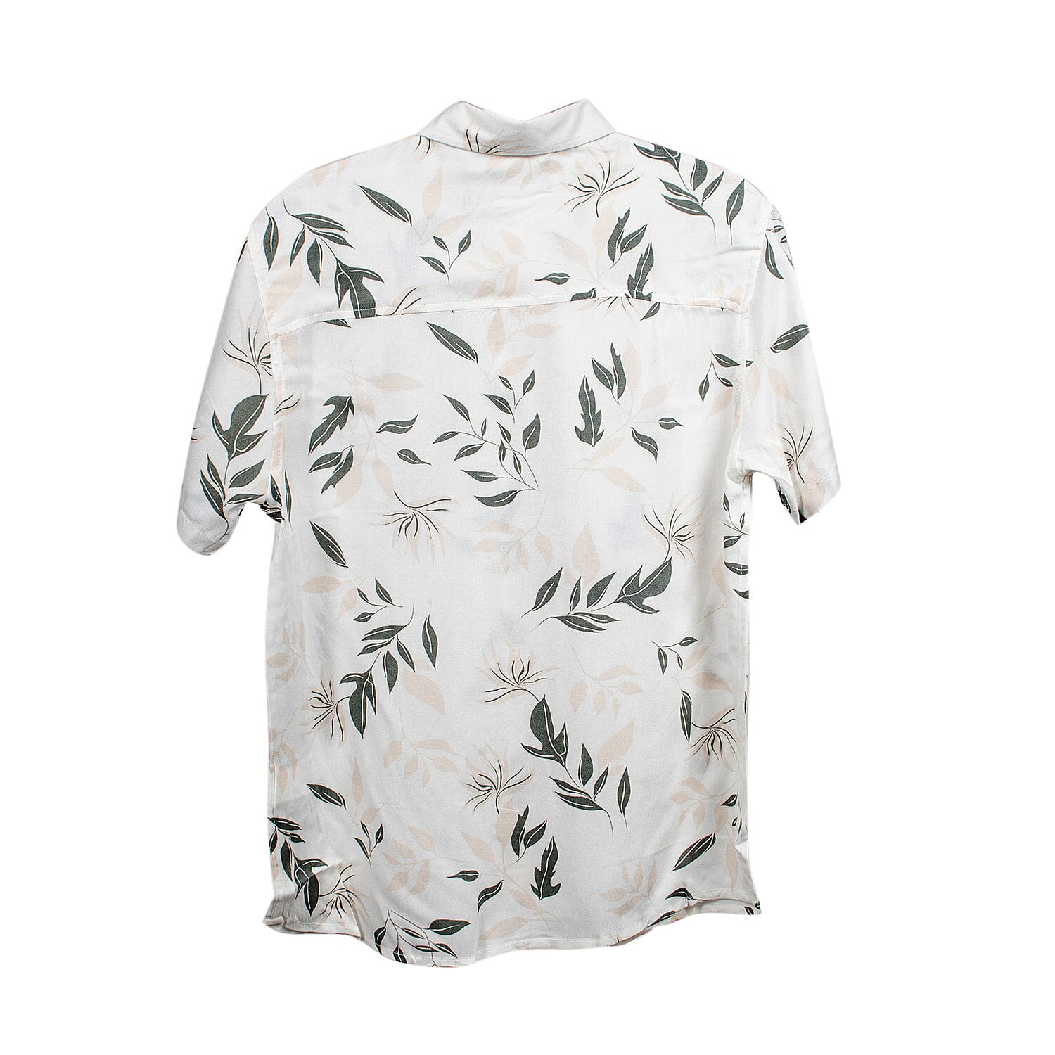 Leaf Print Half Sleeves Mens Viscose Shirt (Size L) - White
