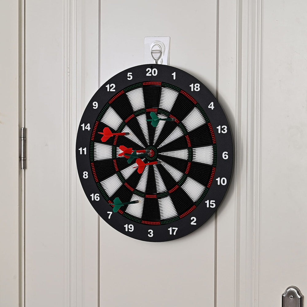 Safety Dart Set with Dart Board (41.5cm) - Includes 6 Safety Darts (Red - Green) and Metal Support - Black