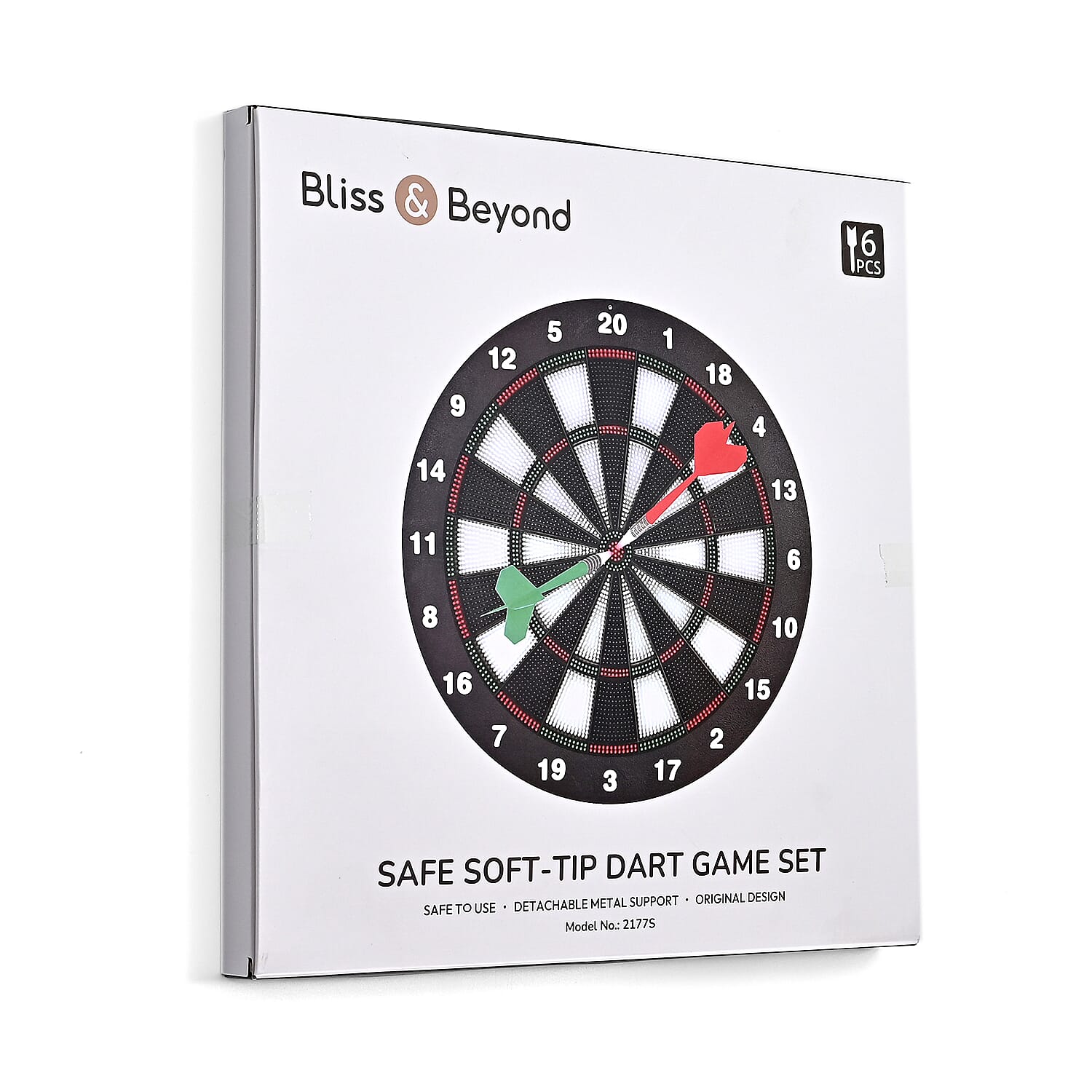 Safety Dart Set with Dart Board (41.5cm) - Includes 6 Safety Darts (Red - Green) and Metal Support - Black