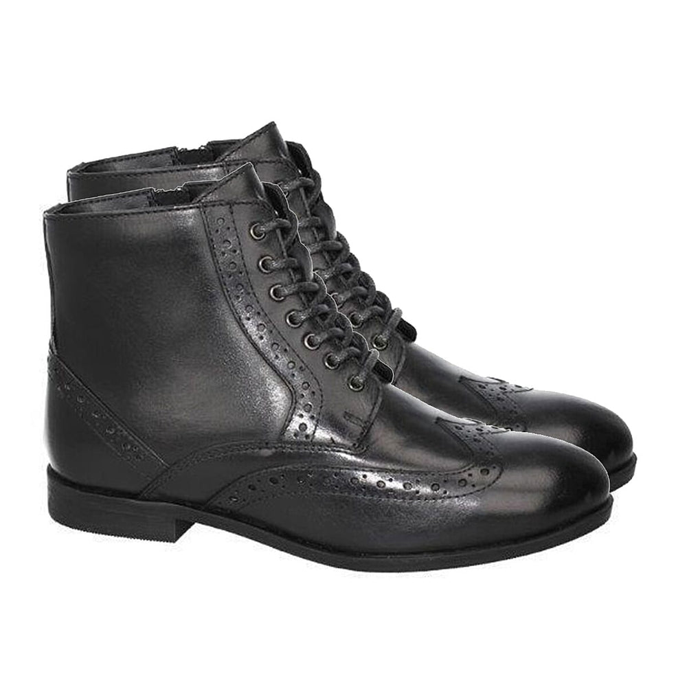 Leather Collection Ladies Brogue Lace-Up Detail Boots (Size 3) - Black