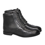 Leather Collection Ladies Brogue Lace-Up Detail Boots (Size 3) - Black