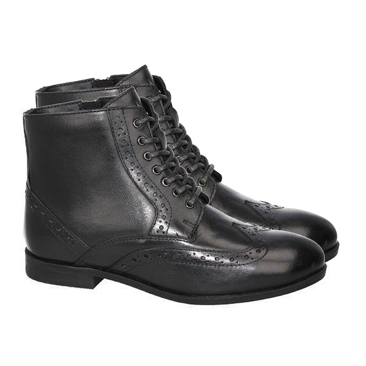 Leather Collection Ladies Brogue Lace-Up Detail Boots (Size 3) - Black