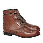 Leather Collection Ladies Brogue Lace-Up Detail Boots (Size 8) - Tan