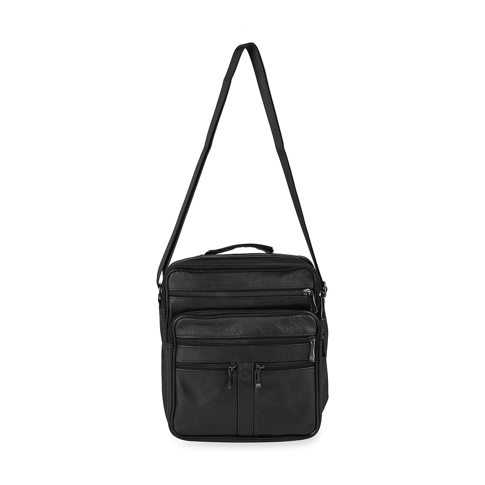 Leather Croc Emobossed Crossbody Bag (Size 23x10x28 cm) - Black & Black