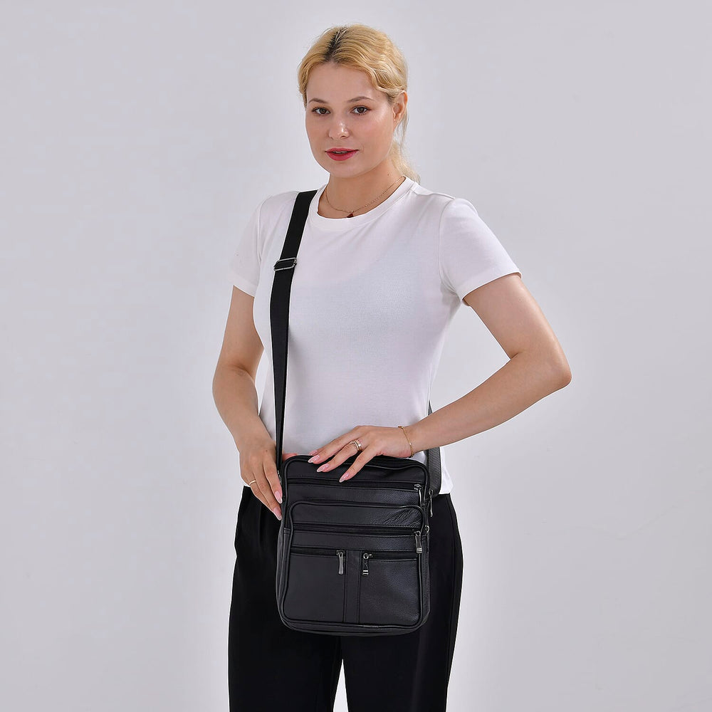 Leather Croc Emobossed Crossbody Bag (Size 23x10x28 cm) - Black & Black