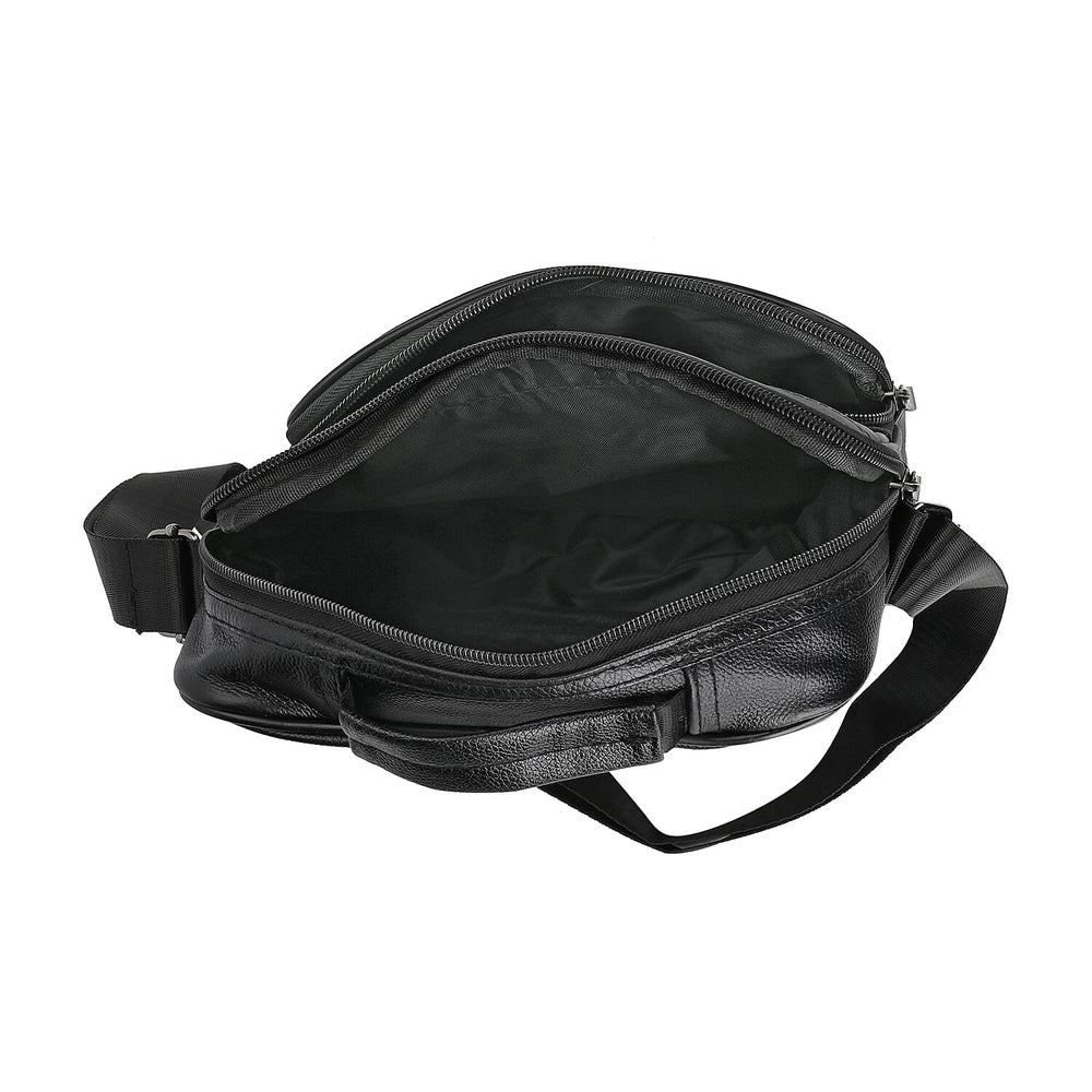 Leather Croc Emobossed Crossbody Bag (Size 23x10x28 cm) - Black & Black