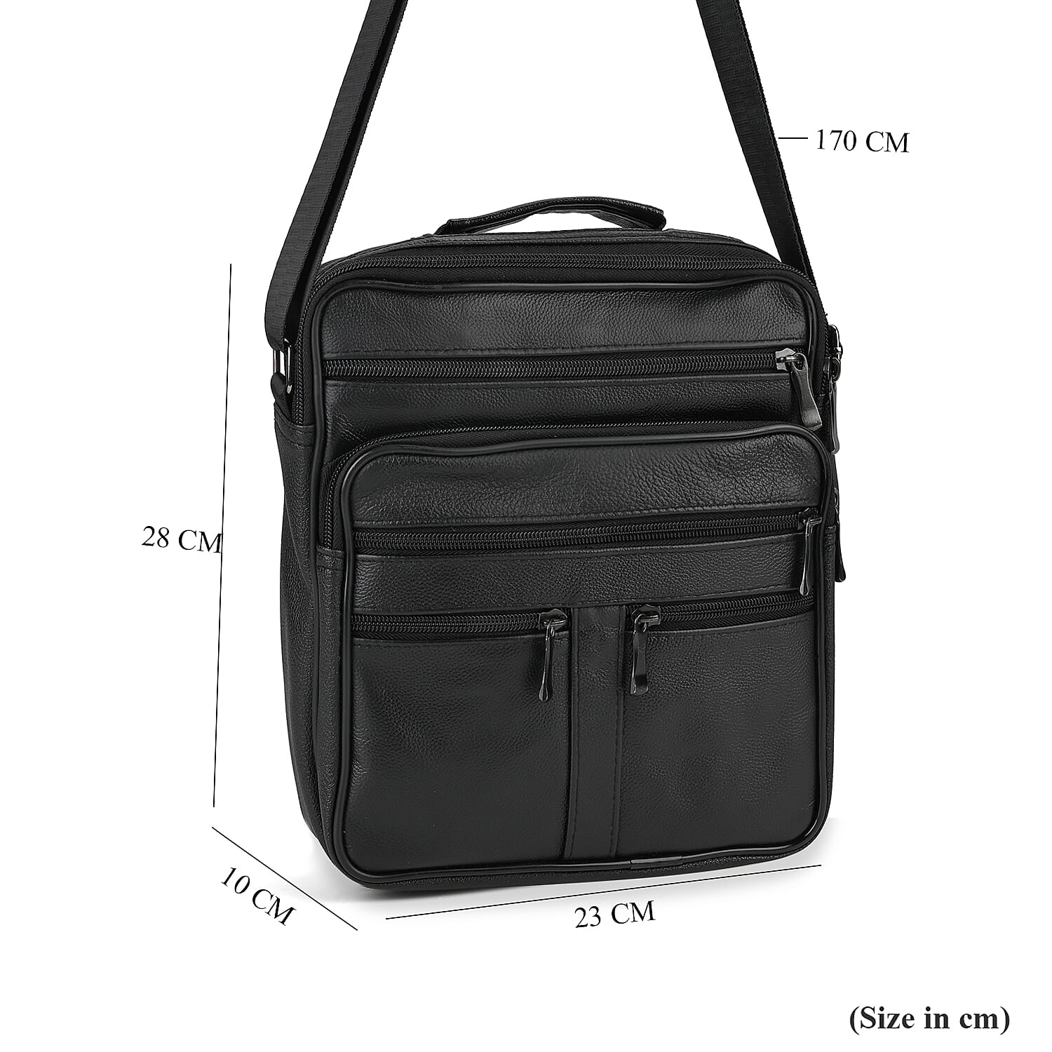 Leather Croc Emobossed Crossbody Bag (Size 23x10x28 cm) - Black & Black