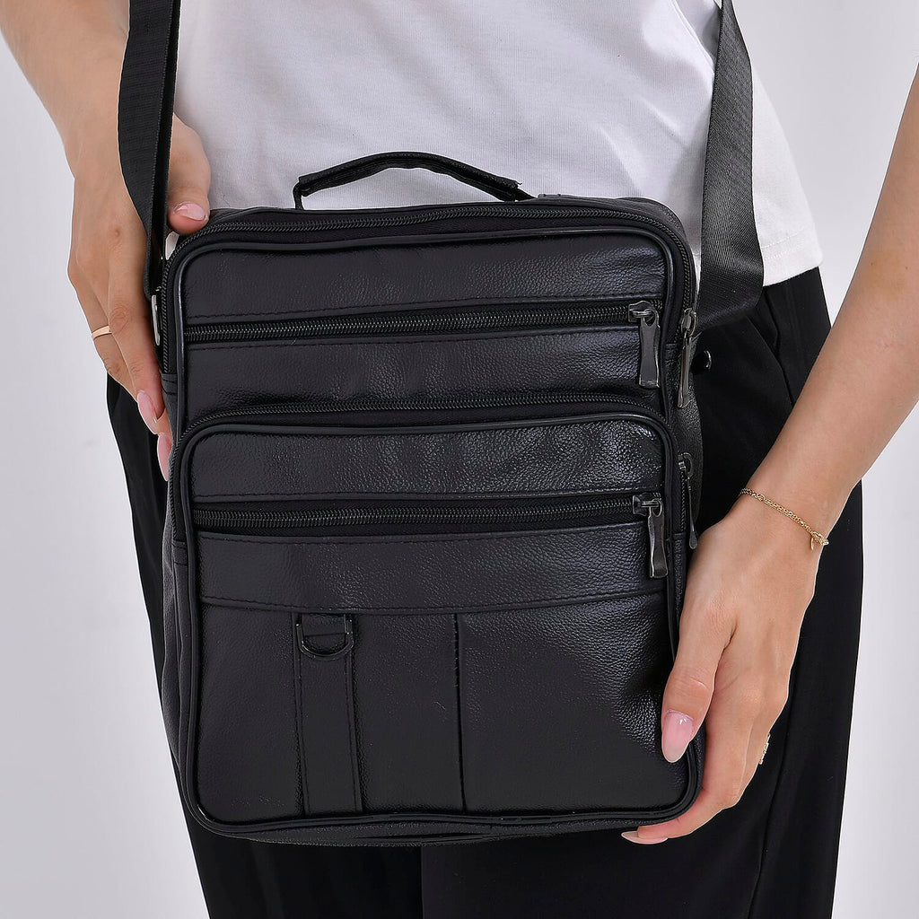 Genuine leather Convertible Flap Crossbody Bag (Size 23x10x28 cm) - Black