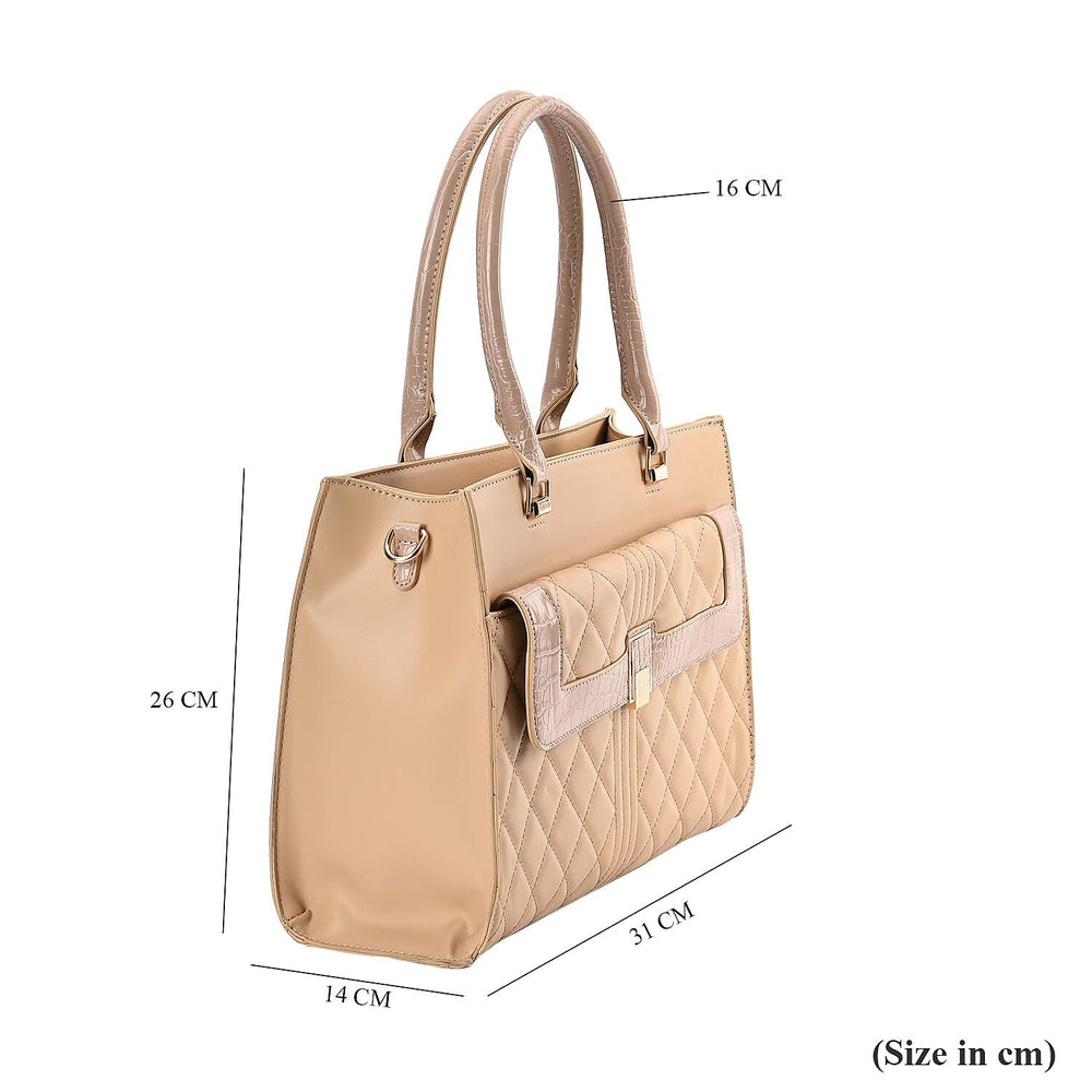 CloseOut- Checker Pattern Crossbody Bag With Font Pocket & Handle Drop - Beige