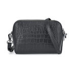 100% Genuine Leather Croco Embossed Crossbody Bag (Size 18x8x14 cm) - Black