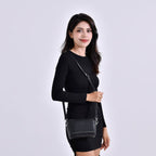 100% Genuine Leather Croco Embossed Crossbody Bag (Size 18x8x14 cm) - Black