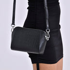 100% Genuine Leather Croco Embossed Crossbody Bag (Size 18x8x14 cm) - Black