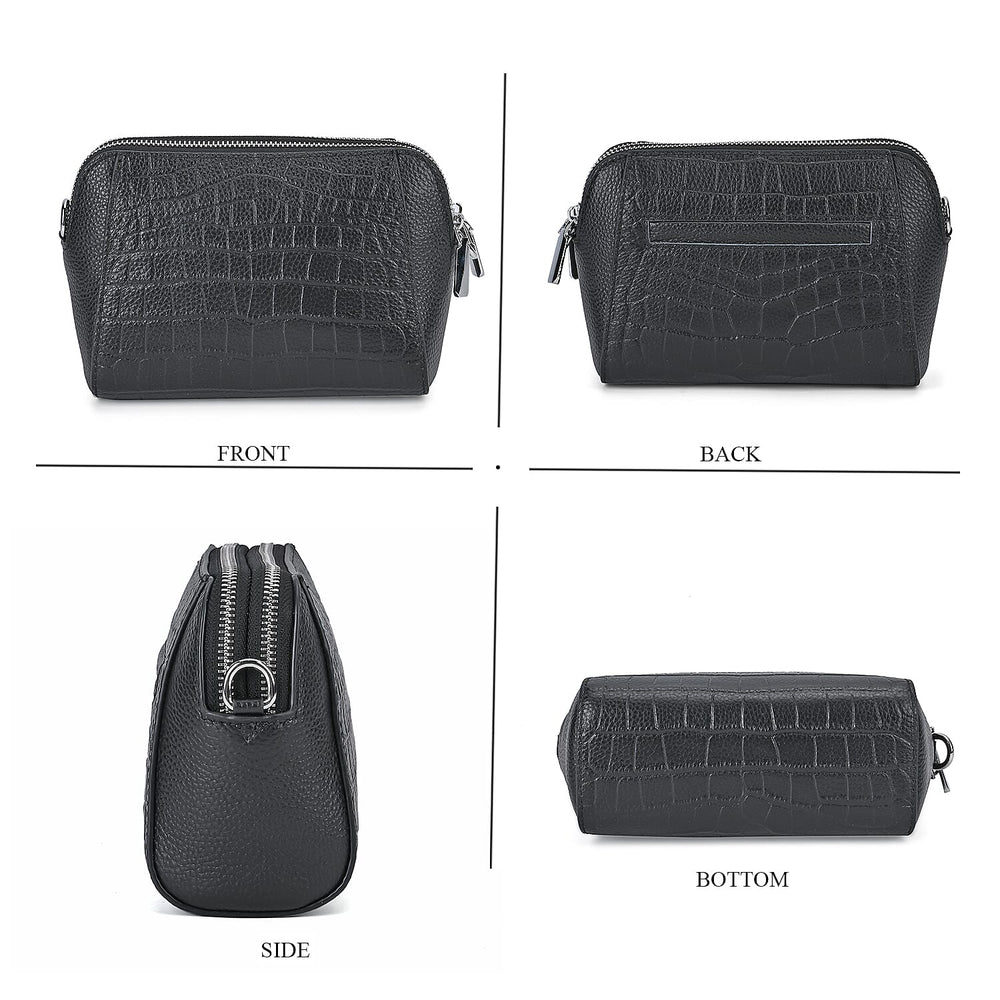 100% Genuine Leather Croco Embossed Crossbody Bag (Size 18x8x14 cm) - Black