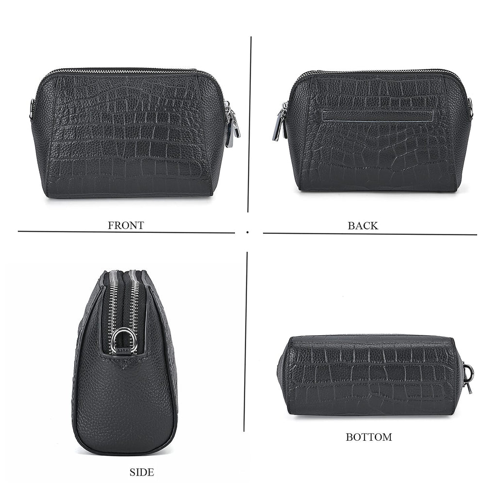 100% Genuine Leather Croco Embossed Crossbody Bag (Size 18x8x14 cm) - Black