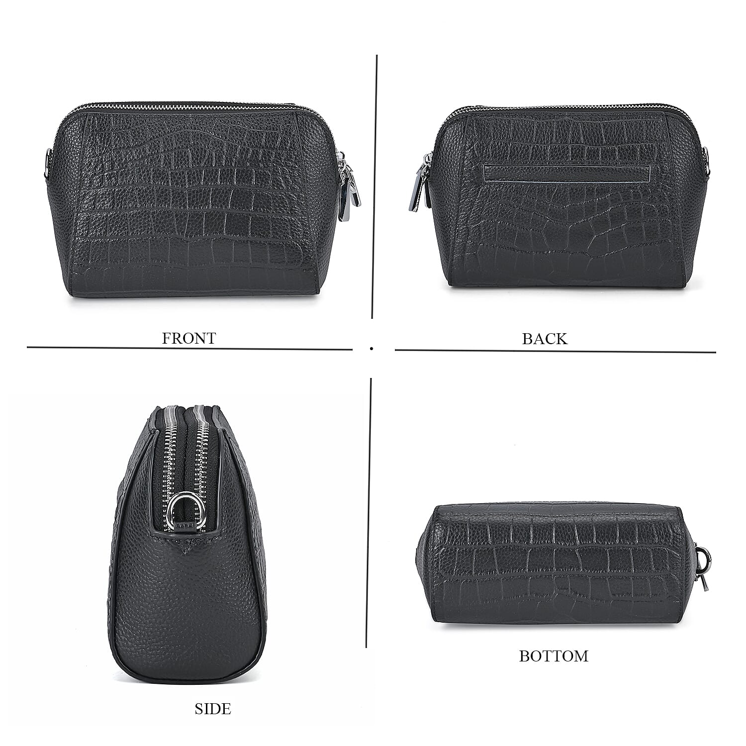 100% Genuine Leather Croco Embossed Crossbody Bag (Size 18x8x14 cm) - Black