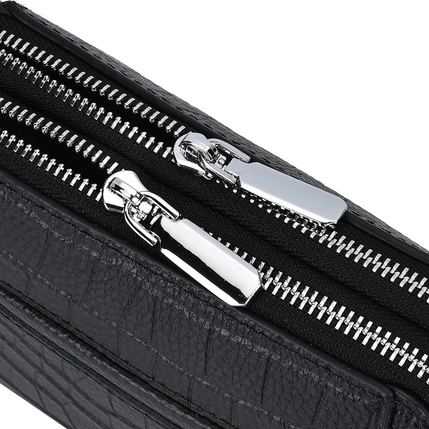 100% Genuine Leather Croco Embossed Crossbody Bag (Size 18x8x14 cm) - Black
