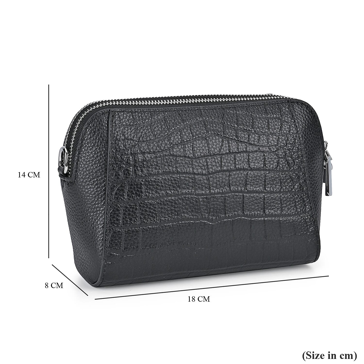 100% Genuine Leather Croco Embossed Crossbody Bag (Size 18x8x14 cm) - Black