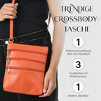 100% Genuine Leather Croco Embossed Crossbody Bag With Shoulder Strap - Orange