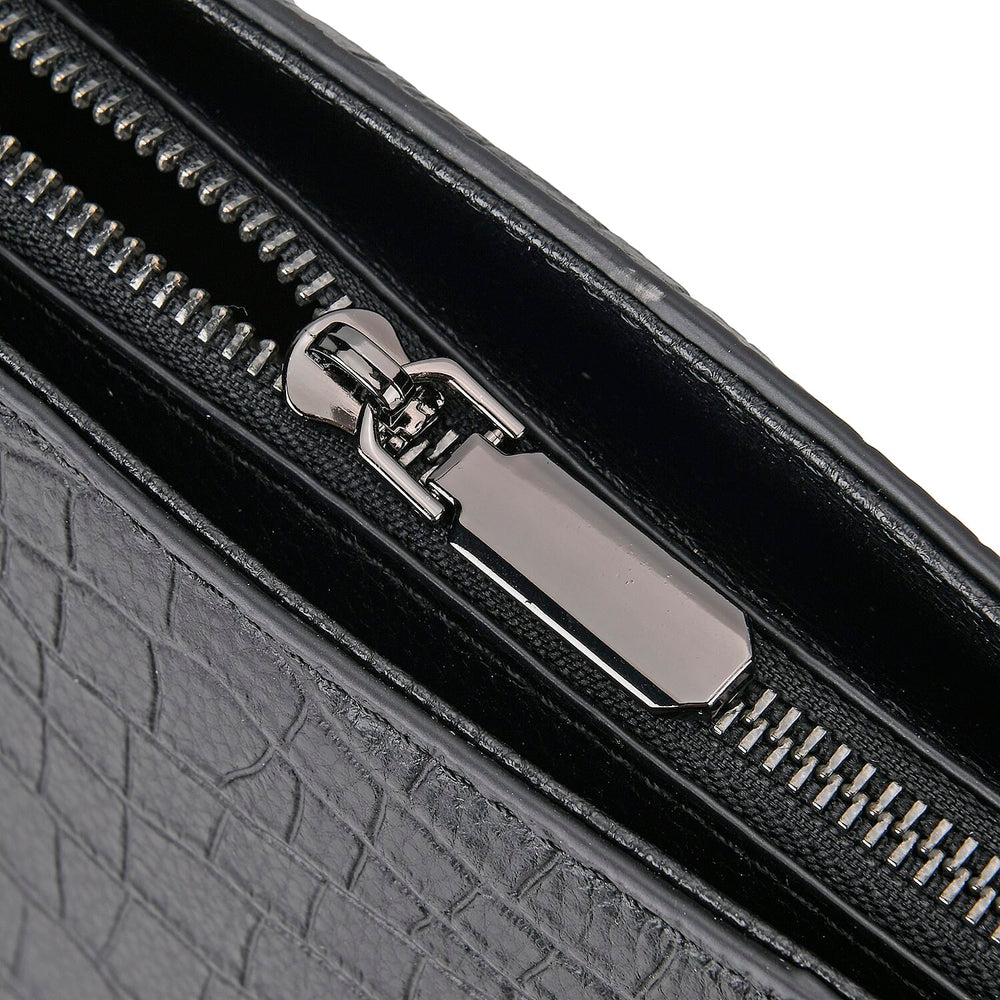 Leather Croco Embossed Tote Bag (Size 38x12x27 cm) - Black & Black