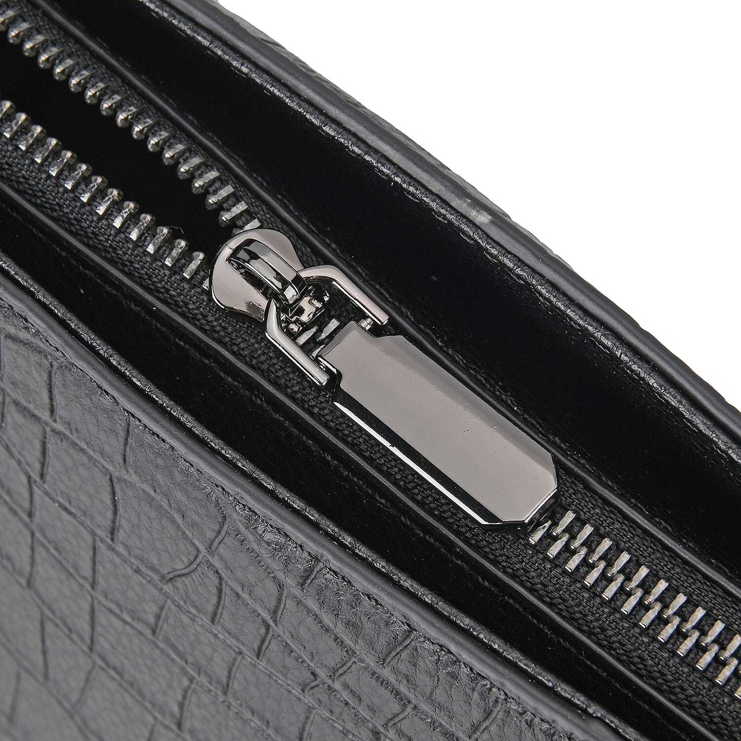 Leather Croco Embossed Tote Bag (Size 38x12x27 cm) - Black & Black