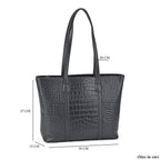 Leather Croco Embossed Tote Bag (Size 38x12x27 cm) - Black & Black